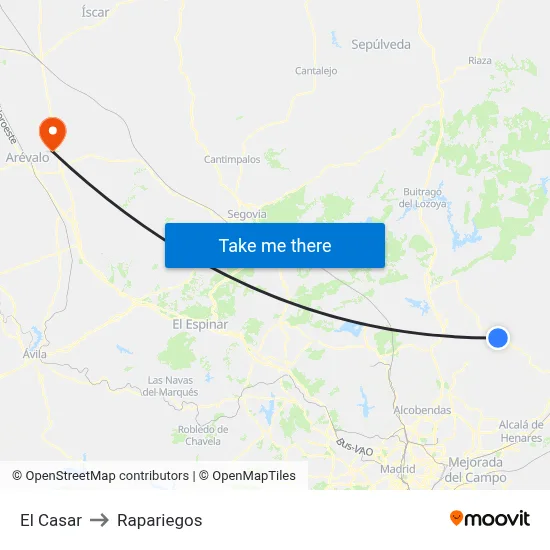 El Casar to Rapariegos map
