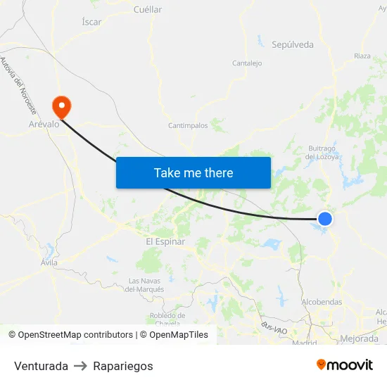 Venturada to Rapariegos map