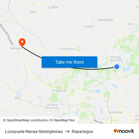 Lozoyuela-Navas-Sieteiglesias to Rapariegos map