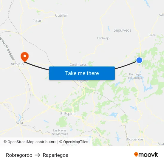 Robregordo to Rapariegos map