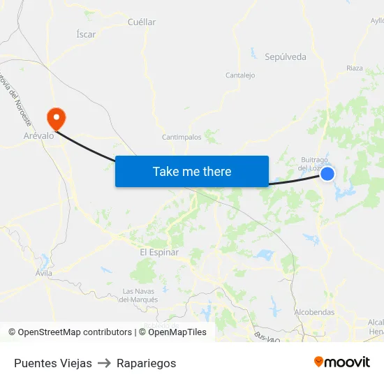 Puentes Viejas to Rapariegos map