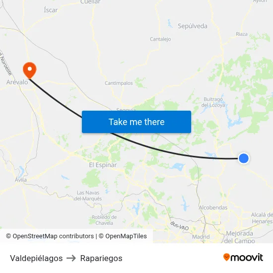 Valdepiélagos to Rapariegos map