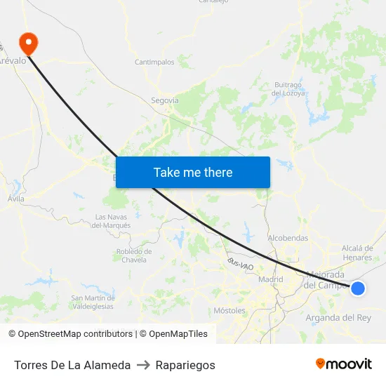 Torres De La Alameda to Rapariegos map