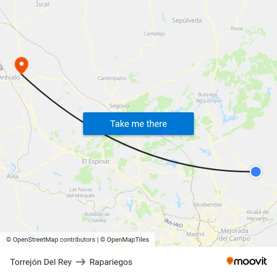 Torrejón Del Rey to Rapariegos map