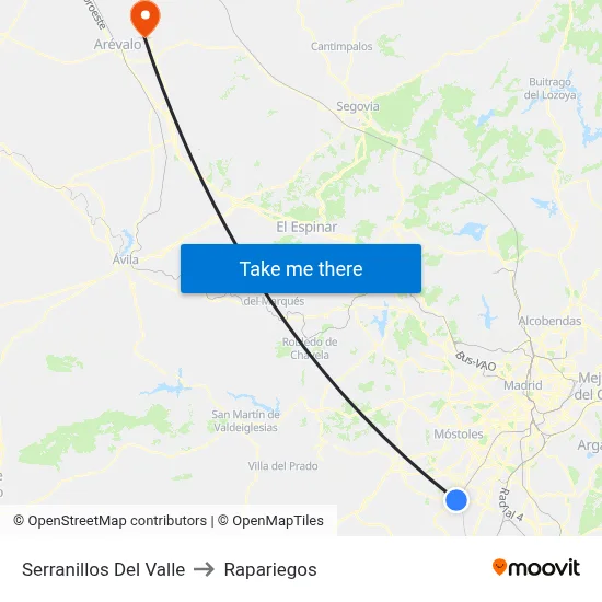 Serranillos Del Valle to Rapariegos map