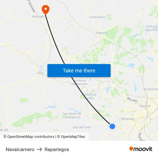 Navalcarnero to Rapariegos map