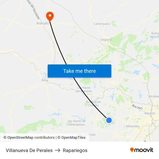 Villanueva De Perales to Rapariegos map