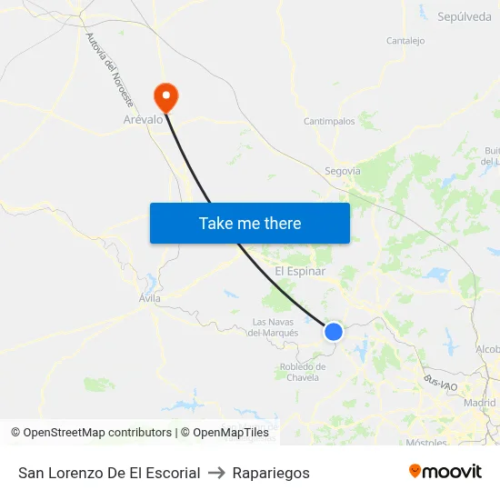 San Lorenzo De El Escorial to Rapariegos map