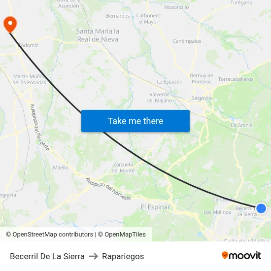 Becerril De La Sierra to Rapariegos map