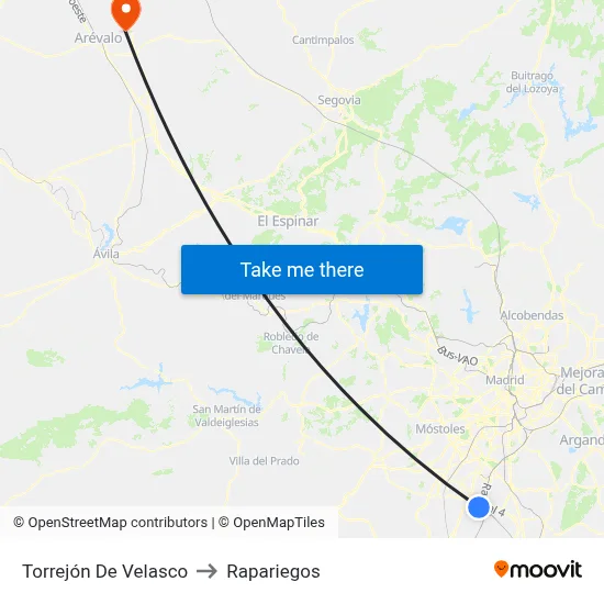 Torrejón De Velasco to Rapariegos map