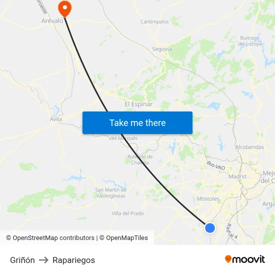 Griñón to Rapariegos map