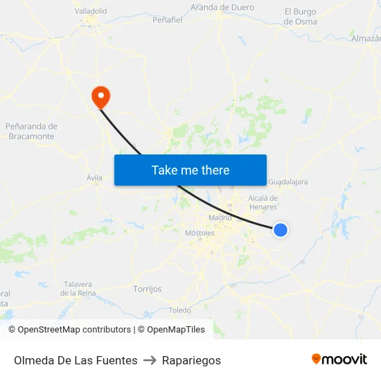 Olmeda De Las Fuentes to Rapariegos map