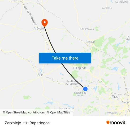 Zarzalejo to Rapariegos map