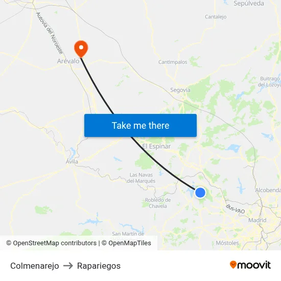 Colmenarejo to Rapariegos map