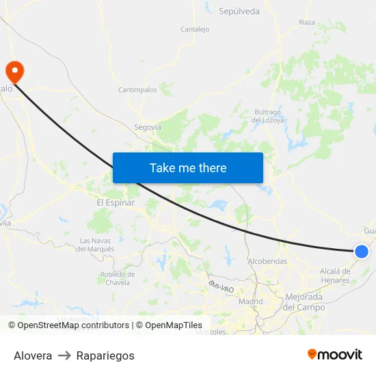 Alovera to Rapariegos map