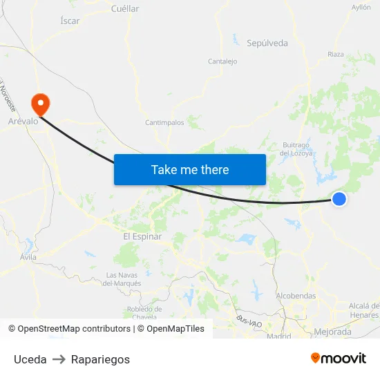 Uceda to Rapariegos map