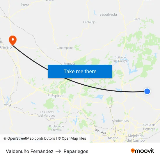 Valdenuño Fernández to Rapariegos map