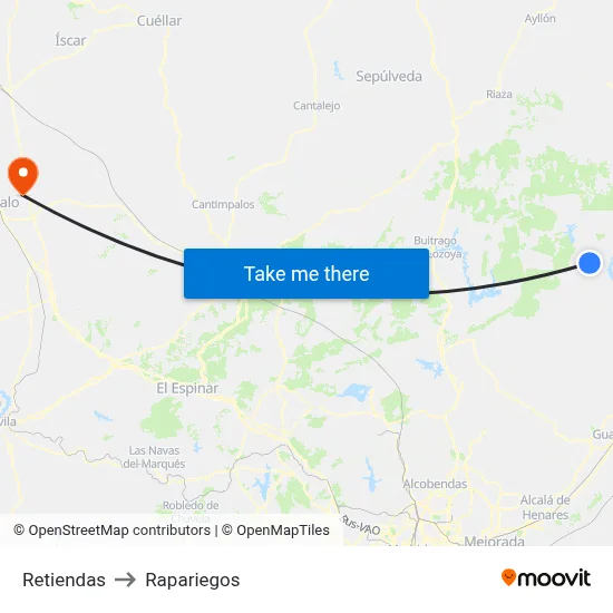 Retiendas to Rapariegos map