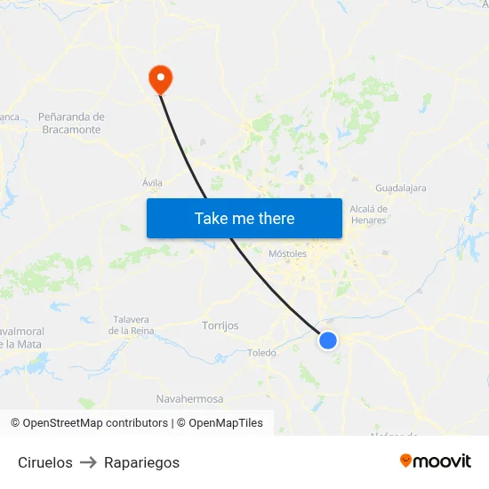 Ciruelos to Rapariegos map