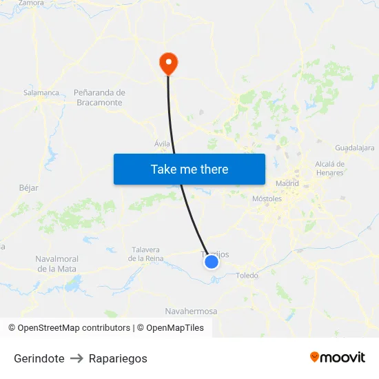 Gerindote to Rapariegos map