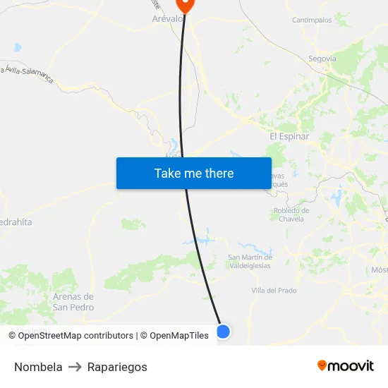 Nombela to Rapariegos map