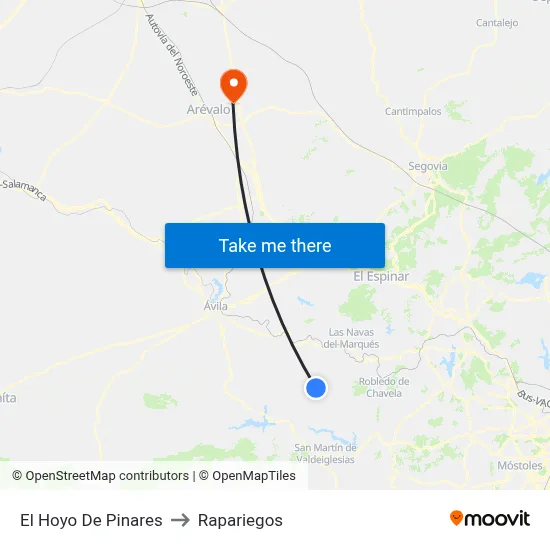 El Hoyo De Pinares to Rapariegos map