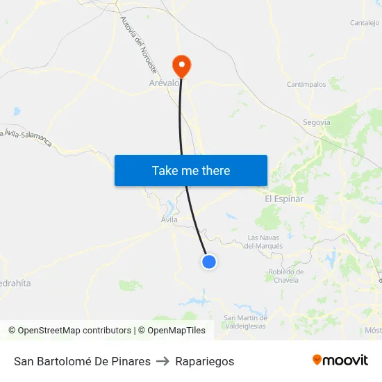 San Bartolomé De Pinares to Rapariegos map