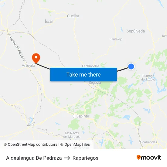 Aldealengua De Pedraza to Rapariegos map