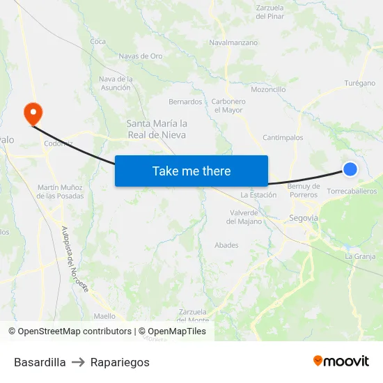 Basardilla to Rapariegos map