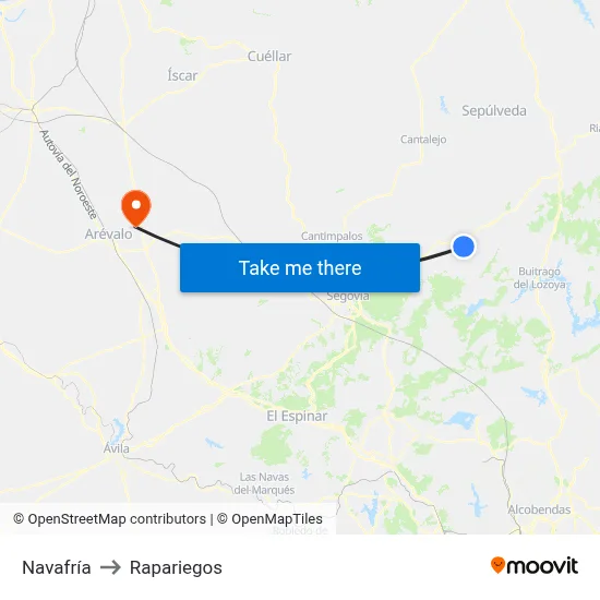 Navafría to Rapariegos map