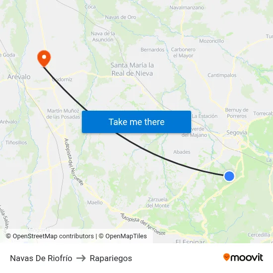 Navas De Riofrío to Rapariegos map
