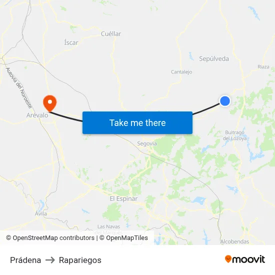Prádena to Rapariegos map