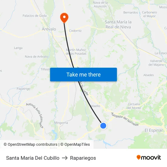 Santa María Del Cubillo to Rapariegos map