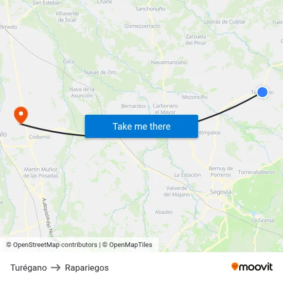 Turégano to Rapariegos map