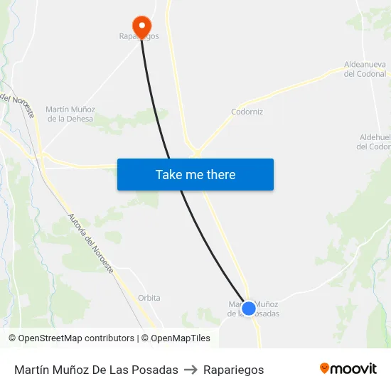 Martín Muñoz De Las Posadas to Rapariegos map