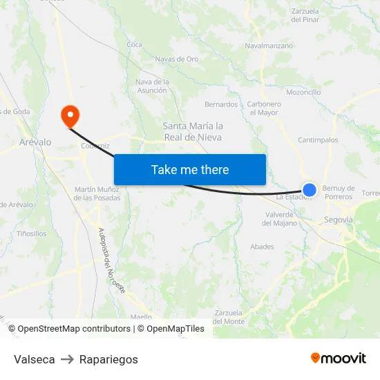 Valseca to Rapariegos map