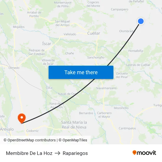 Membibre De La Hoz to Rapariegos map