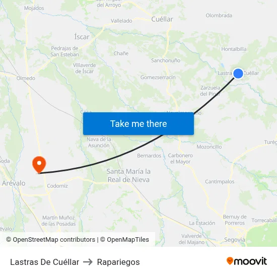 Lastras De Cuéllar to Rapariegos map