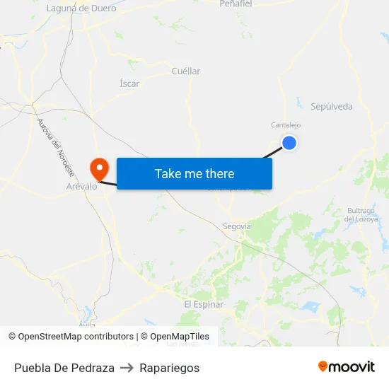 Puebla De Pedraza to Rapariegos map