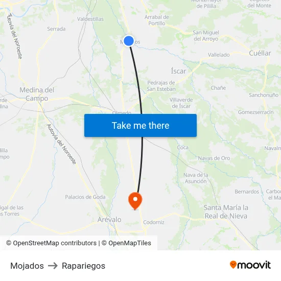 Mojados to Rapariegos map