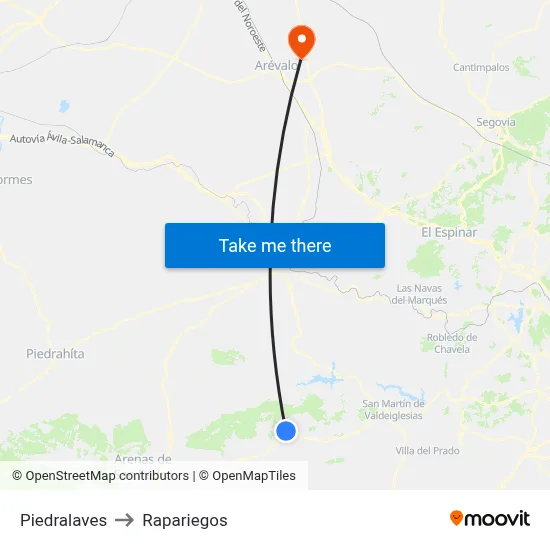 Piedralaves to Rapariegos map
