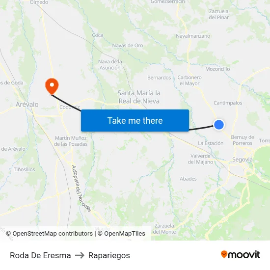 Roda De Eresma to Rapariegos map