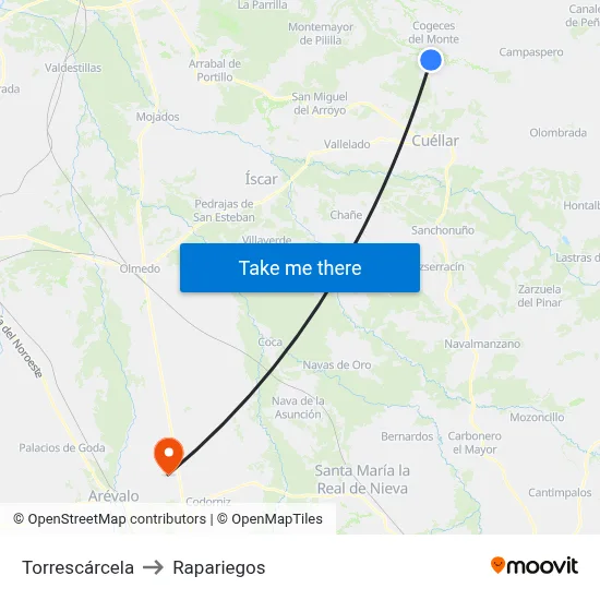 Torrescárcela to Rapariegos map