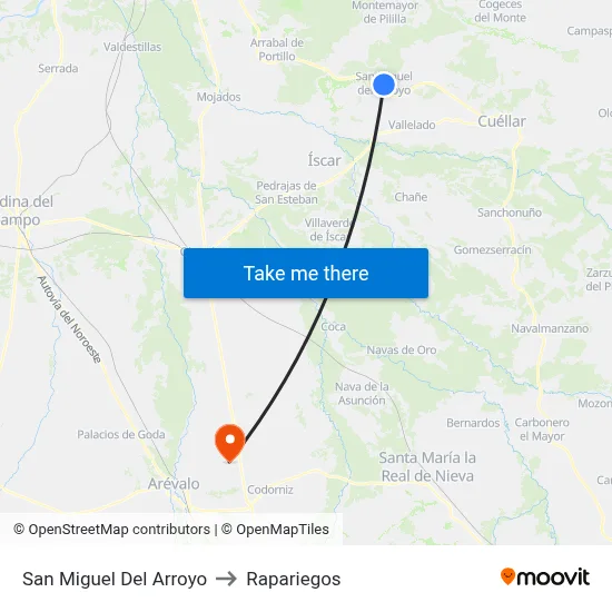San Miguel Del Arroyo to Rapariegos map