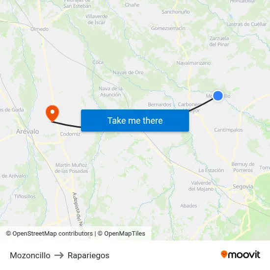 Mozoncillo to Rapariegos map