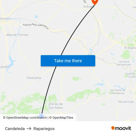 Candeleda to Rapariegos map