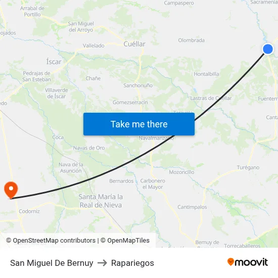 San Miguel De Bernuy to Rapariegos map