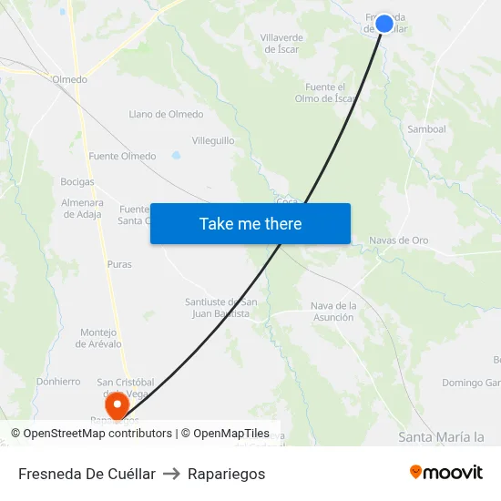Fresneda De Cuéllar to Rapariegos map
