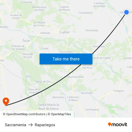 Sacramenia to Rapariegos map