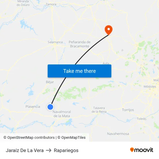 Jaraíz De La Vera to Rapariegos map